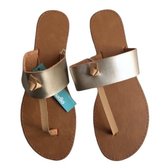Envision Studio Gold T-Strap Sandals New - Picture 1 of 6